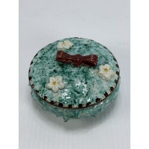 Vintage Made In Italy Lidded Stoneware Majolica Trinket Box  Chips